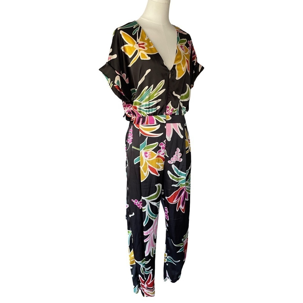 Zara Black Floral Print Satin Jumpsuit Women’s Large